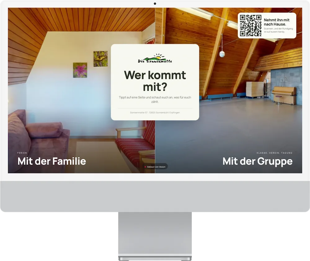 iMac mit der Sonnenmatte-Präsentation „Wer kommt mit?“